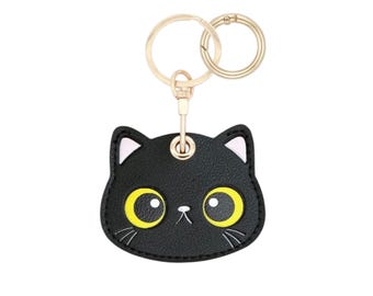 Black Cat AirTag Keychain Case | Cute Cat AirTag Holder | Apple AirTag Keychain | Faux Leather Cat Bag Charm