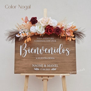 Cartel rectangular personalizado para boda con nombres, fecha y bienvenida  Script