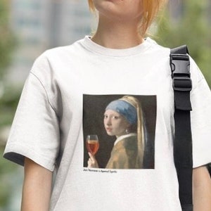 Jan Vermeer x Aperol Spritz T-Shirt // Printed Fine Art Cocktail Shirt // Girl with a pearl earring // Funny Mashup Fusion Best Friend Gift
