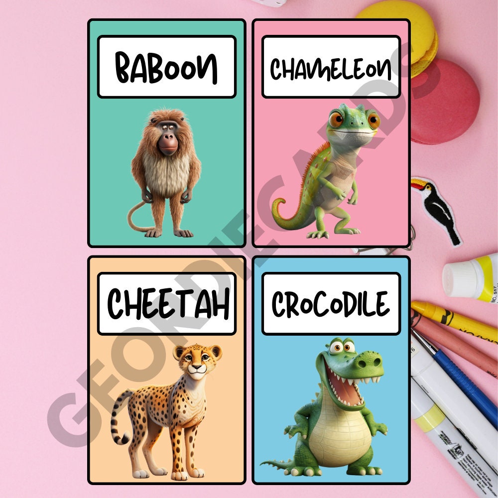 24 Jungle Animal Flash Cards Digital & Printable Learning Etsy