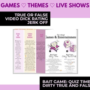 A open book mockup with 2 pages pulled from the bundle. On the left is a neat 3 column design containing 3 different bait message previews. On the right is a 2 column layout previewing 2 tipping games ideas.