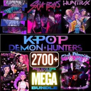 Huntrix KPop Demon Hunters Mega Bundle – 2700+ PNG PDF SVG eps dxf Files | KPop Digital Clipart Pack for Print, Cricut, Stickers, Crafts