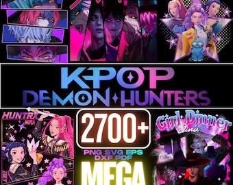 Huntrix KPop Demon Hunters Mega Bundle – 2700+ PNG PDF SVG eps dxf Files | KPop Digital Clipart Pack for Print, Cricut, Stickers, Crafts