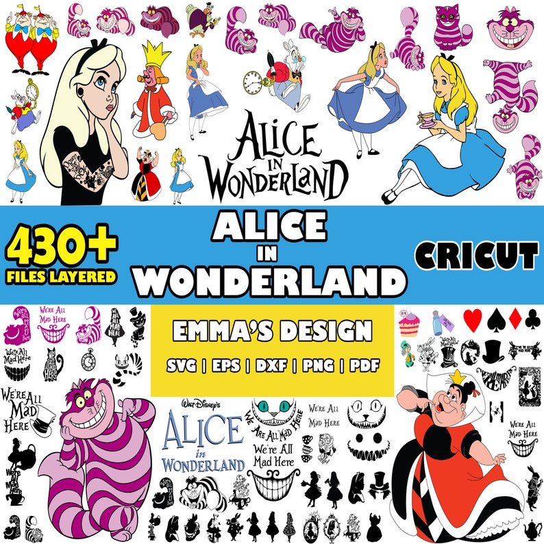 Alice in Wonderland SVG Bundle: 430+ Vector Files for Cricut (digital ...