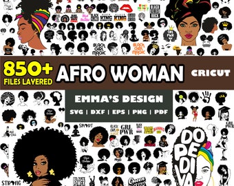 850 Files Afro Woman Svg Bundle, Layered Design, Vector Files, SVG for cricut, PNG, DXF, Svg, Eps