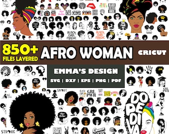 850 Files Afro Woman Svg Bundle, Layered Design, Vector Files, SVG for cricut, PNG, DXF, Svg, Eps