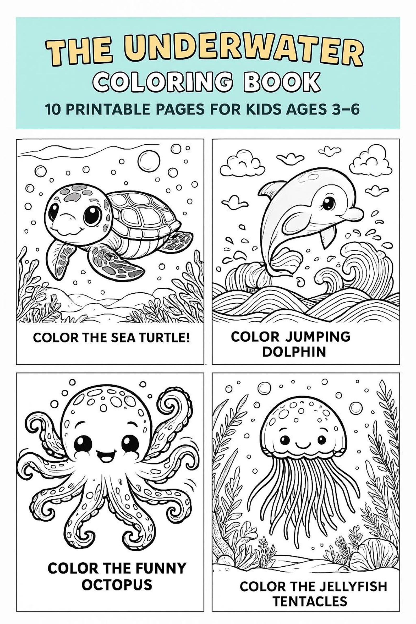Ocean Animal Coloring Book: 10 Printable Pages for Kids (PDF) - Etsy