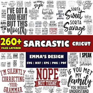 260 bestanden sarcastische Svg-bundel - gelaagde ontwerp vectorbestanden - SVG voor cricut - PNG, DXF, Svg, Eps