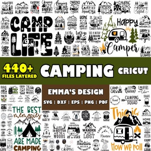 Pacote Svg de acampamento de 440 arquivos, design em camadas, arquivos vetoriais, SVG para cricut, PNG, DXF, Svg, Eps