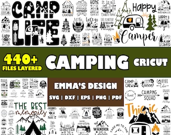440 Files Camping Svg Bundle,  Layered Design, Vector Files, SVG for cricut, PNG, DXF, Svg, Eps