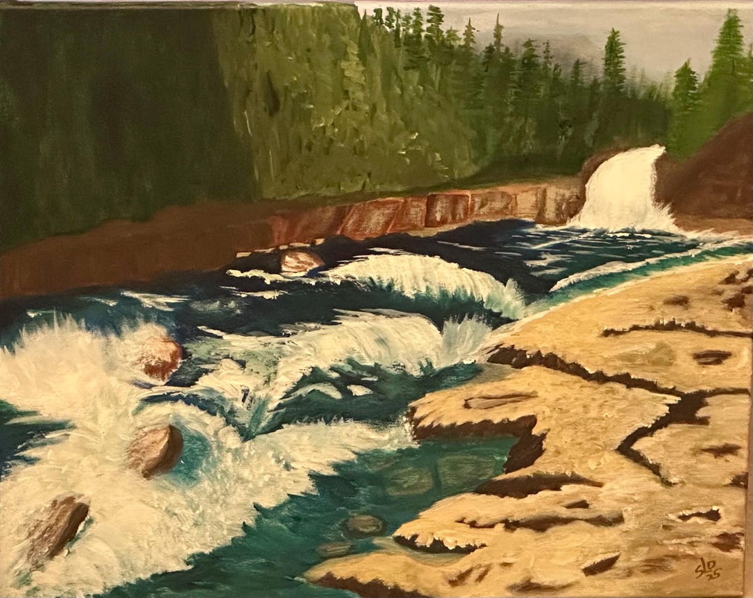 Rushing River Landscape Painting, Original Acrylic on Canvas, 16x20 - Etsy