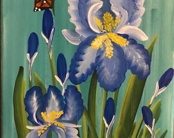 Blue Bearded Iris & Butterfly