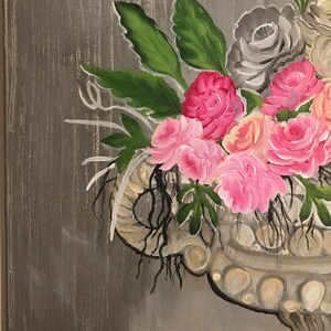 Pink Roses in Grecian Urn Handpainted original acrylic wall painting