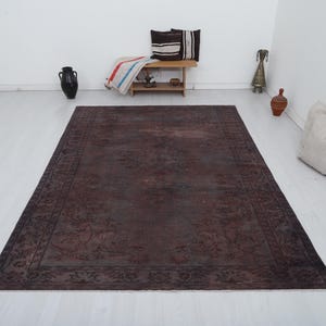 6x9 Vintage Turkish Wool Rug: Neutral Bohemian Oushak Rug