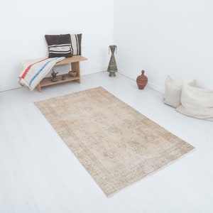 Alfombra vintage turca, alfombra suave 4x6, alfombra natural, alfombra descolorida, alfombra boho, alfombra de sala de estar, alfombra antigua, alfombra turca 4x6, alfombra vintage, alfombra de Anatolia, 17954