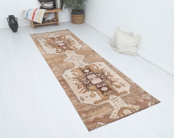 Turkish Runner Rug,Vintage Runner 4x10,Anatolian Runner, Oushak Runner Rug,4x10 Runner Rug, Antique Runner, Natural Runner,Soft Runner, 2188