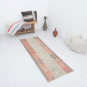 Vintage Turkish Oushak Runner Rug: 2x6 Wool Anatolian Rug