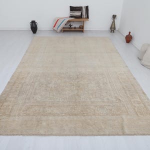 Oversize Turkish Oushak Rug: 7x12 Wool Cotton Muted Pastel Rug