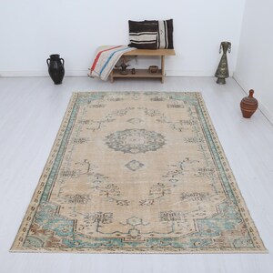 Handwoven Wool Oushak Rug 5x9: Vintage Turkish Area Rug