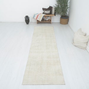 3x10 Vintage Turkish Wool Runner Rug: Natural Anatolian Oushak