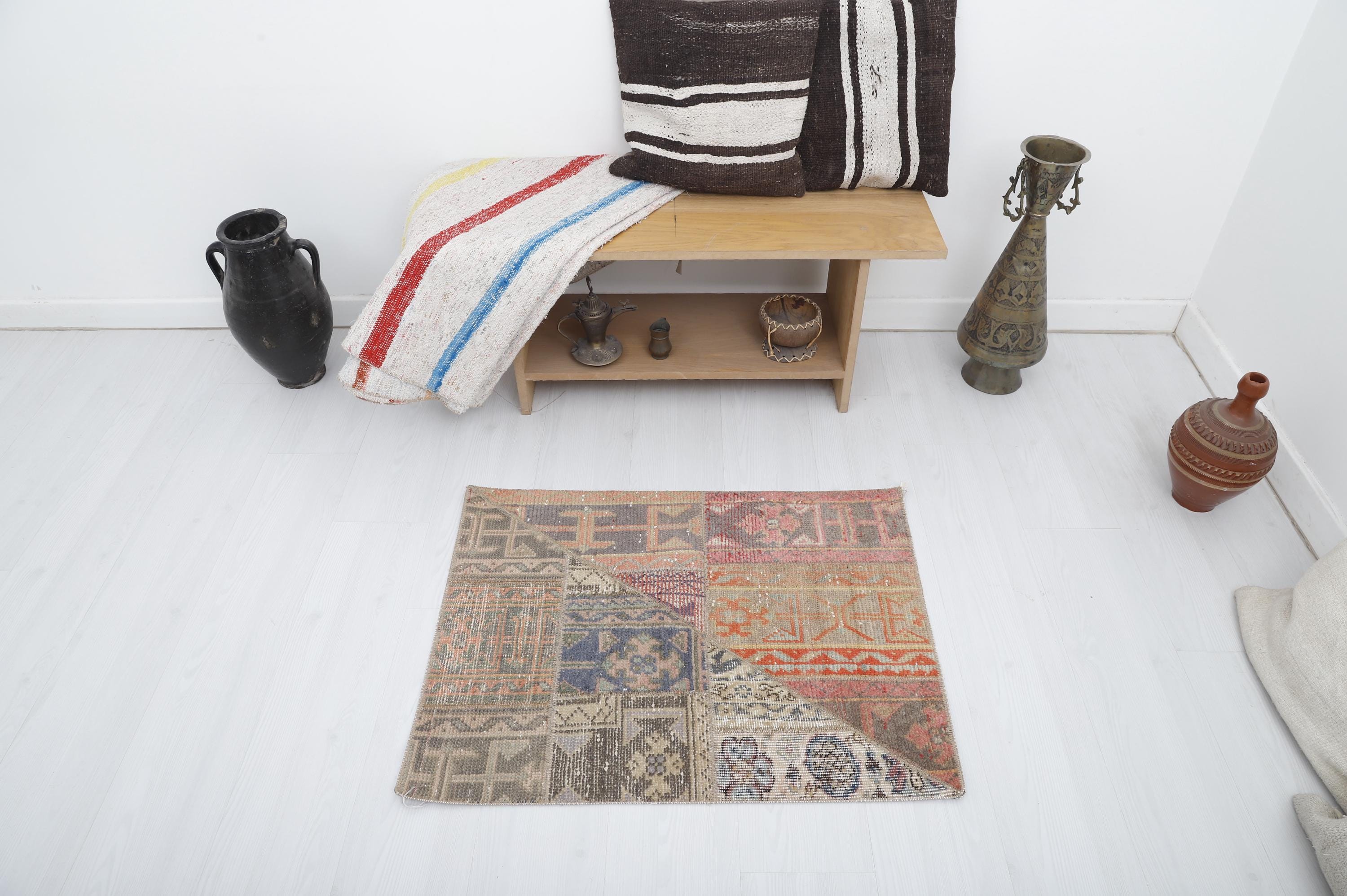 Vintage Turkish Wool Mini Rug Oushak Door Mat