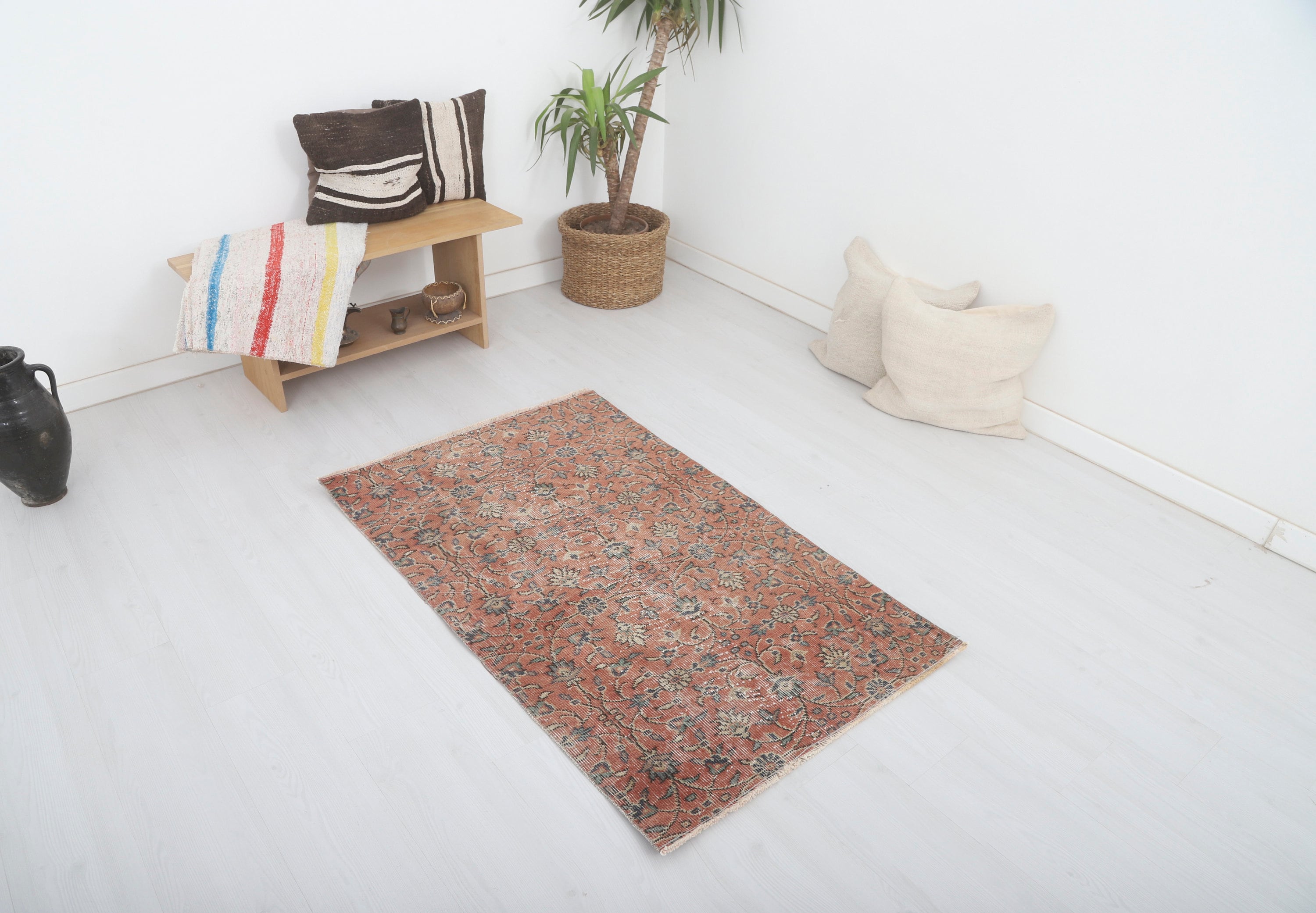 Vintage Turkey Oushak Rug: Colorful Muted Pastel Wool Rug (4.6 x 2.8 ft)
