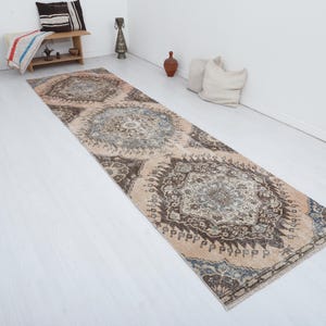 3x12 Runner Rug, Vintage Rug,Turkish Rug,3x12 Oushak Rug,Natural Runner,Turkish Runner,Vintage Runner,Oushak Runner,Hallway Runner Rug,21555