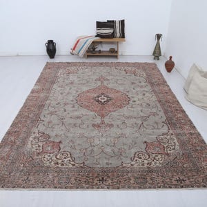 Oversize Oushak Turkish Rug 7x11: Vintage Anatolian Wool Cotton Blend