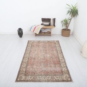 4x7 Antique Rug,Bohemian Rug, Area Wool Rug, Turkish Rug, Wool Rug,Oushak Rug, Natural Rug,Handmade Rug,Vintage Rug, 4x7 Decorative Rug,8034