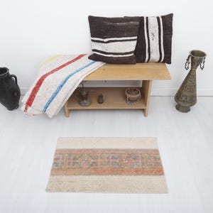 Vintage Turkish Mini Rug: 2x3 Wool Anatolian Oushak Rug