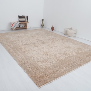 Handmade Oushak Wool Rug 13.4 x 9.5 ft: Vintage Turkish Anatolian Oversize Rug