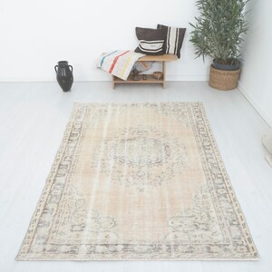 Tapete anatólio, tapete vintage 5x7, tapete boho, tapete Oushak, tapete boho, tapete turco, tapete neutro, tapete antigo, tapete de lã, tapete de área 5x7, tapete feito à mão, 14347