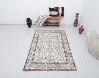 Vintage Oushak-vloerkleed, 4 x 6 ft, gedempt Turks vloerkleed, wol en katoen