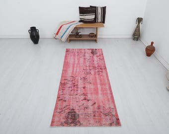 3x7 Vintage Turkish Oushak Runner Rug: Wool & Cotton Hallway Rug