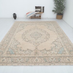 Vintage Turkish Oushak Rug: 8x11 Wool Anatolian Carpet