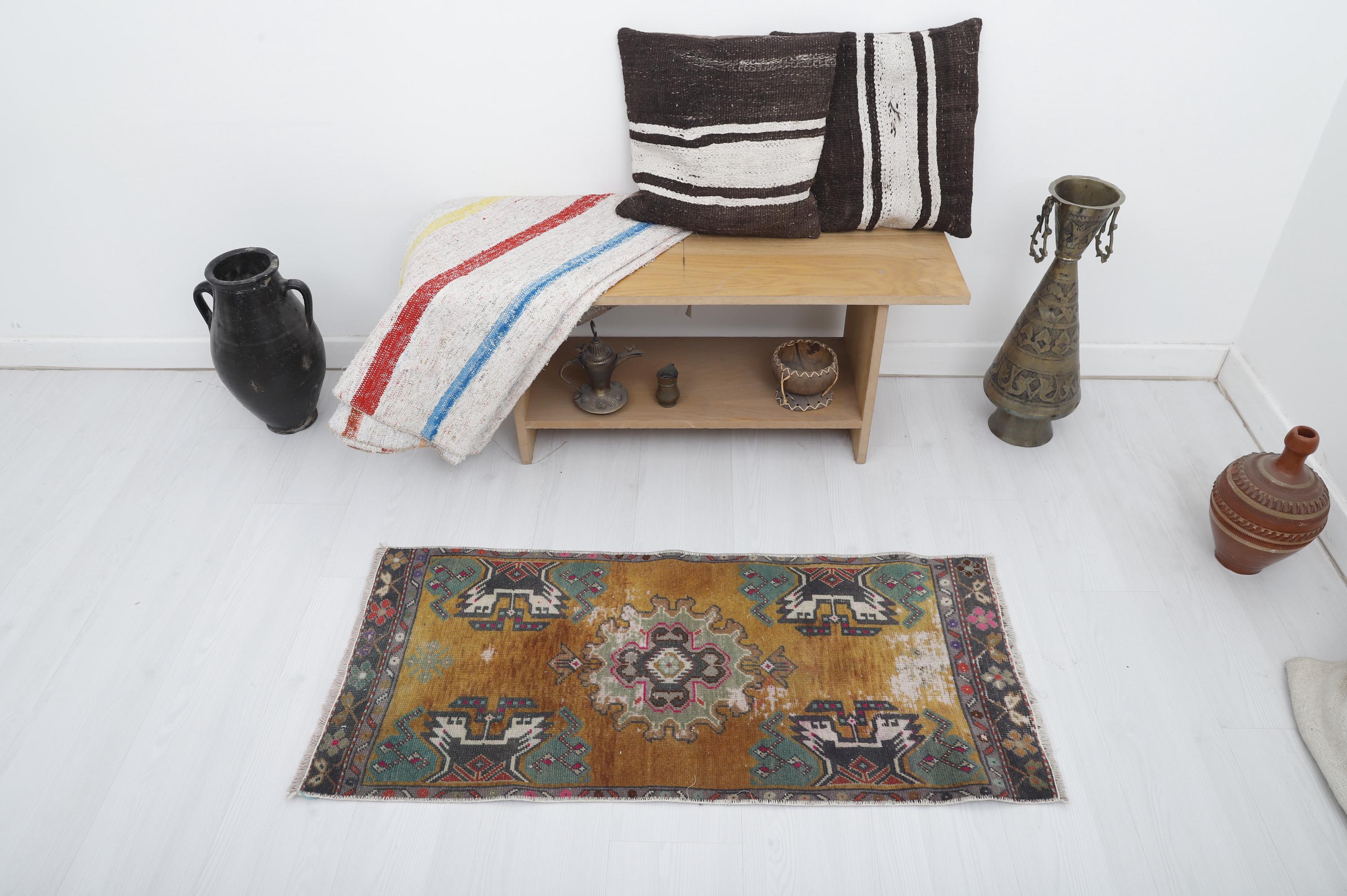 Handmade Wool Rug, Turkish Mini Rug, Vintage Mini Rug, Oushak Mini Rug, Mini Rug, Door Mat Rug, 2x4 Natural Rug, 2x4 Rug,Wool Door Mat,24559