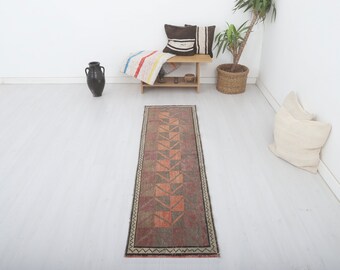 Vintage Turkish Oushak Wool Rug: 2x7 Small Handknotted Anatolian Rug