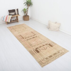 Vintage Turkish Oushak Runner Rug: Handmade Wool & Cotton (3x10 ft)