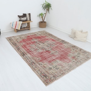 6x9 Turkish Red Rug, Red Oushak Rug, 6x9 Vintage Rug, Hand-knotted Rug,Living Room Rug,Semi Antique Rug,Contemporary Rug,6x9 Unique Rug,9435