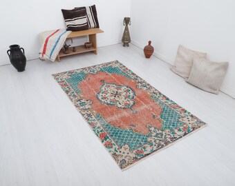4x6 Vintage Oushak Rug, Wool Turkish Rug, Bohemian Decor