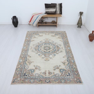 4x7 Vintage Rug, Oushak Rug, Turkish Vintage Rug, Vintage Oushak Rug, 4x7 Turkish Rug, Area Rug, Bohemian Rug, Soft Rug,Handmade Rug,27315