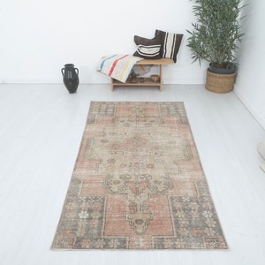 Handgefertigter Teppich, Vintage Oushak Teppich, Boho Teppich, Weicher Teppich, Kelimteppich, 100x280 Vintage Teppich,Oushak Teppich,5851