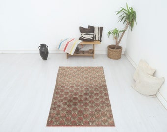 3x6 Vintage Oushak Rug: Small Turkish Wool Rug