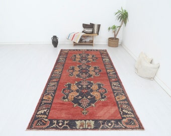Vintage Oushak Wool Rug 5x11: Handmade Anatolian Bohemian Area Rug