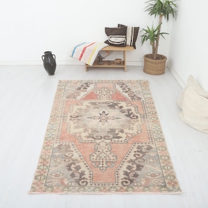 Turkey Oushak Rug, Colorful Rug, 4x7 Rug, Kids Rug,Muted Rug,Pastel Rug,Soft Vintage Rug,Turkish Rug,Vintage Rug,Oushak Rug,Natural Rug,6187