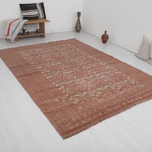 Tapis turc 7 x 9, tapis anatolien, tapis turc vintage, tapis Oushak, tapis naturel, tapis vintage 7 x 9, tapis turc délavé, tapis sourdine, tapis fait main, 24417