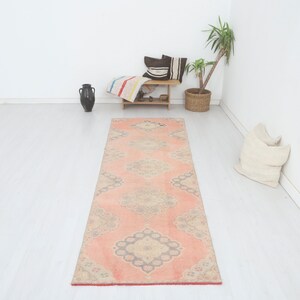 Vintage Turkish Oushak Runner Rug: 3x10 Wool Anatolian Carpet