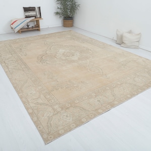 Oversize Oushak Rug 9x13: Vintage Turkish Wool & Cotton Handmade Rug