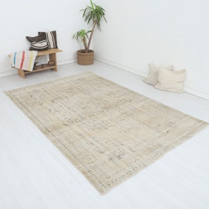 Vintage Turkish Oushak Rug 6x9: Soft Brown Wool Anatolian Rug