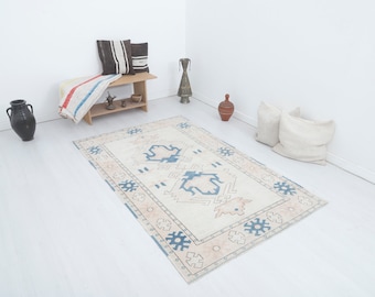 4x6 Muted Rug,Anatolian Rug, Vintage Rug,Faded Rug,Turkish Vintage Rug,Vintage Turkish Rug,Wool Rug 4x6,Oushak Vintage Rug,Turkish Rug,17501